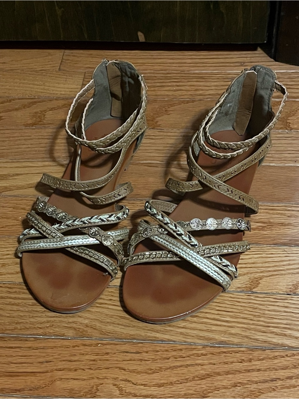 Jellypop Brown Faux-Suede Braided Embellished Sandals